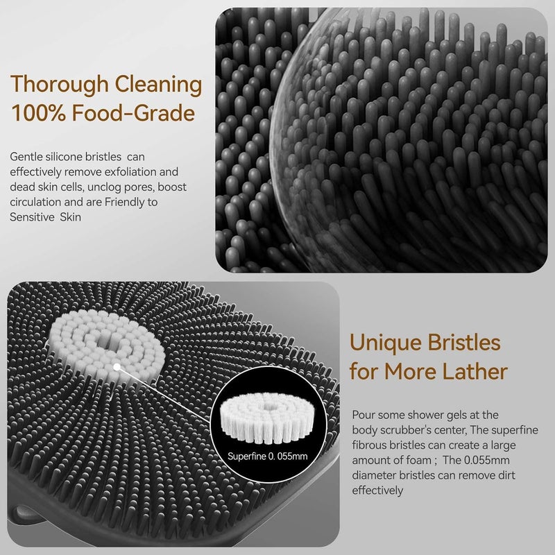 Kpyphm Zinc Infused Silicone Body Scrubber for Men, New Upgrade Deep Exfoliating Body Scrubber for Shower, Silicone Loofah Men for Sensitive Skin with Lathering Bristles and Ergonomic Non-Slip Handle (Black) - Image 2
